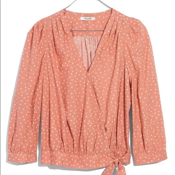 Madewell Wrap Top in Star Scatter in Size XS | Light Orange Star Print Top - Picture 4 of 16
